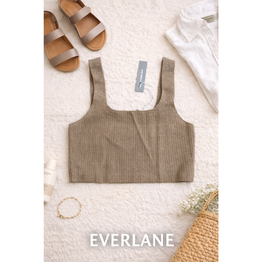 Everlane Cropped Wool Blend Knit Tank Top Womens Neutral Square Neck Small